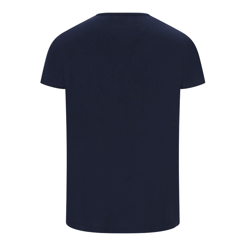 British menswear The Gent Newham crew neck t shirt in navy with white Gent logo back view
