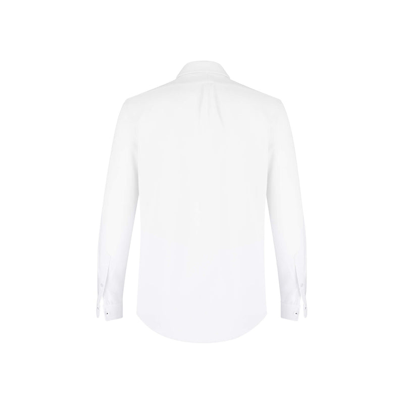 British menswear The Gent Richmond long sleeved shirt in white with navy Gent logo back view