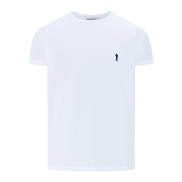 British menswear The Gent Newham crew neck t shirt in white with navy Gent logo front view