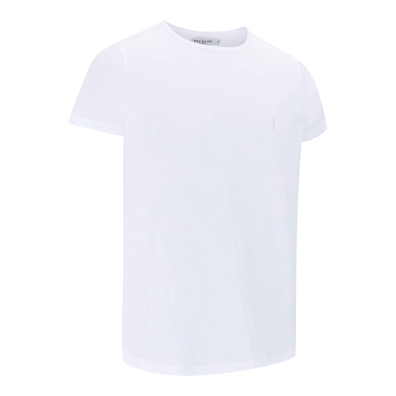 British menswear The Gent Newham crew neck t shirt in white with pink Gent logo side view