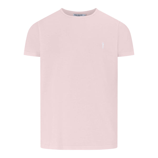 British menswear The Gent Newham crew neck t shirt in pink with white Gent logo front view