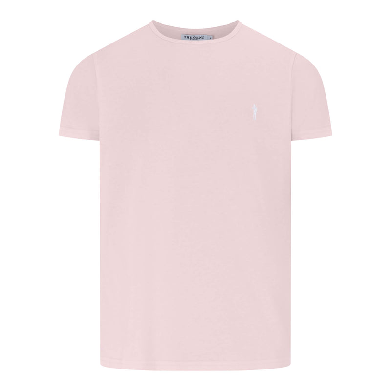 British menswear The Gent Newham crew neck t shirt in pink with white Gent logo front view
