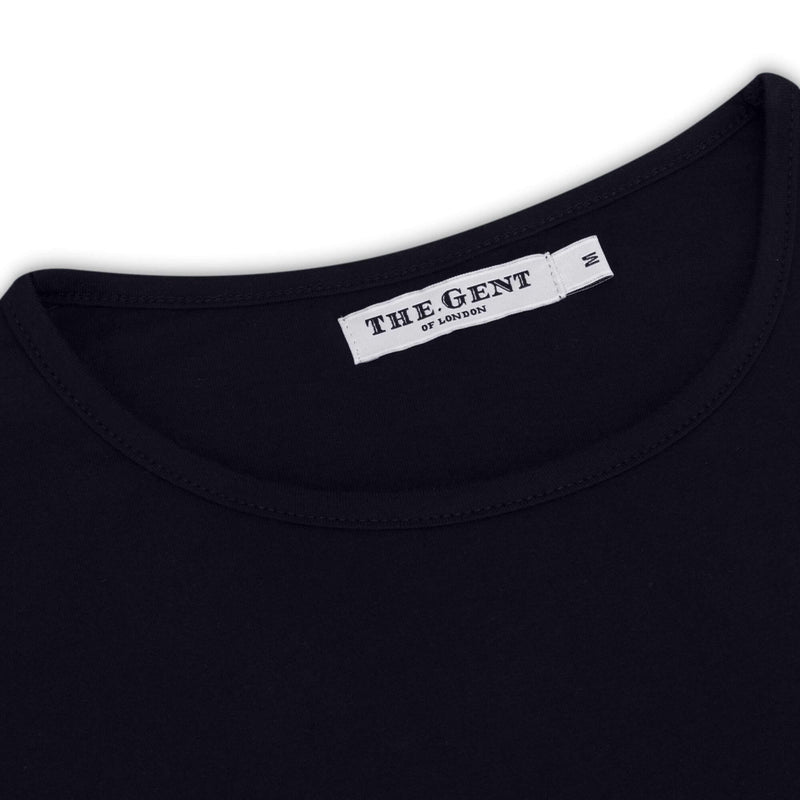 British menswear The Gent Newham crew neck t shirt in black with white Gent logo collar view