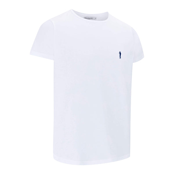 British menswear The Gent Newham crew neck t shirt in white with navy Gent logo side view