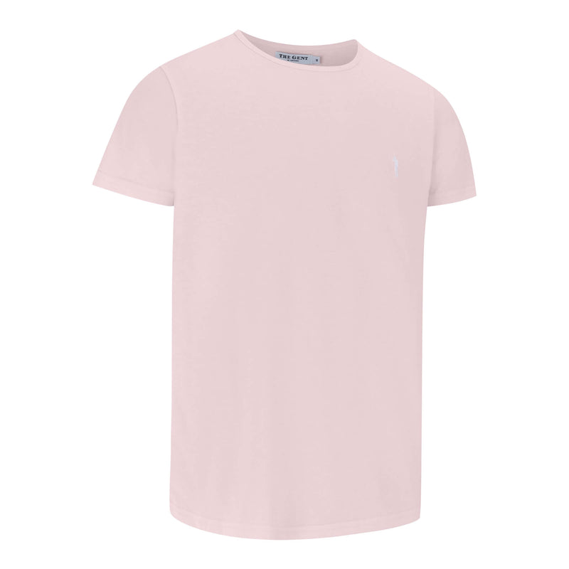 British menswear The Gent Newham crew neck t shirt in pink with white Gent logo side view