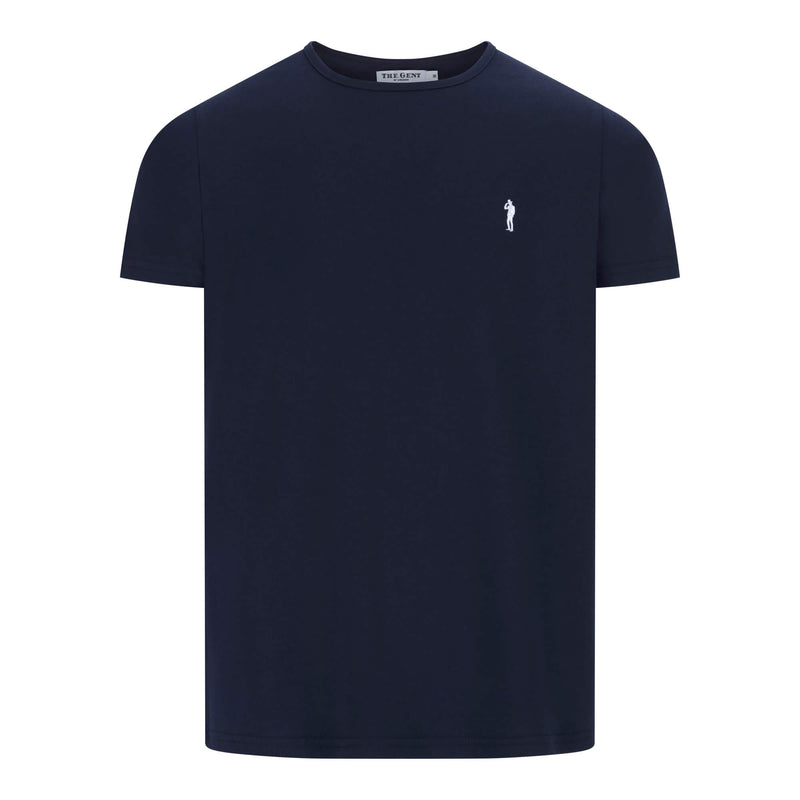 British menswear The Gent Newham crew neck t shirt in navy with white Gent logo front view
