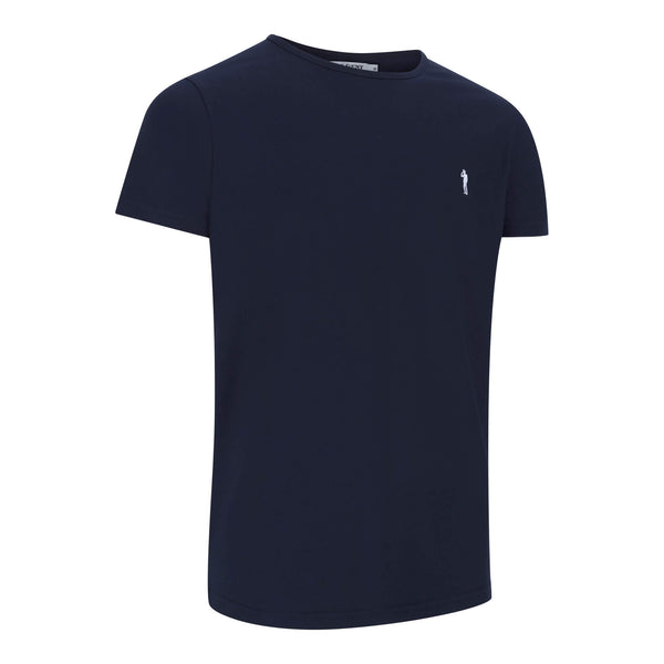 British menswear The Gent Newham crew neck t shirt in navy with white Gent logo side view