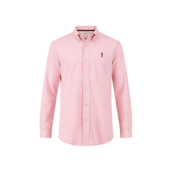 British menswear The Gent Richmond long sleeved shirt in pink with navy Gent logo front view