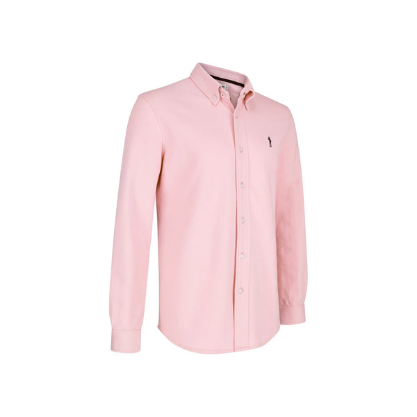 British menswear The Gent Richmond long sleeved shirt in pink with navy Gent logo side view