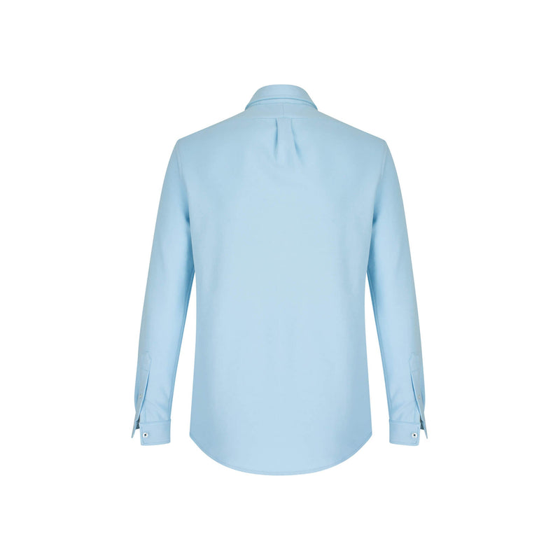 British menswear The Gent Richmond long sleeved shirt in sky blue with navy Gent logo back view