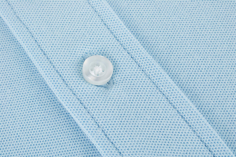 British menswear The Gent Richmond long sleeved shirt in sky blue with navy Gent logo button view