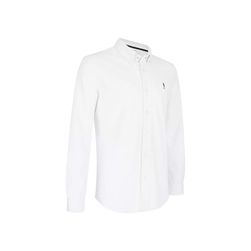 British menswear The Gent Richmond long sleeved shirt in white with navy Gent logo side view