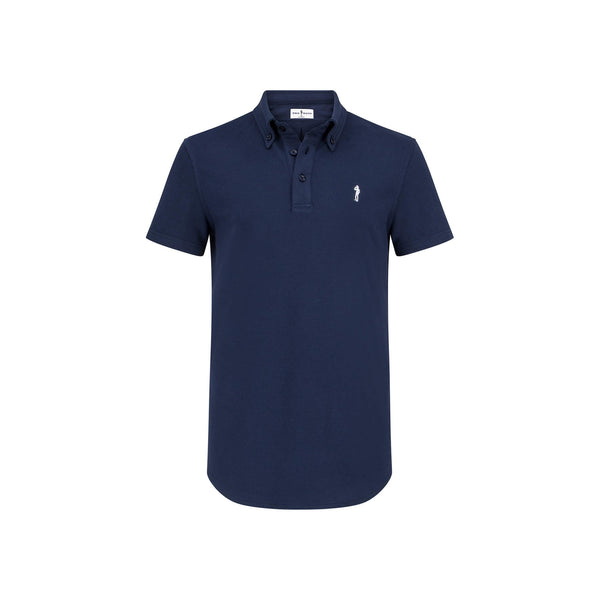 British menswear The Gent Wimbledon short sleeved polo shirt in navy with white Gent logo front view
