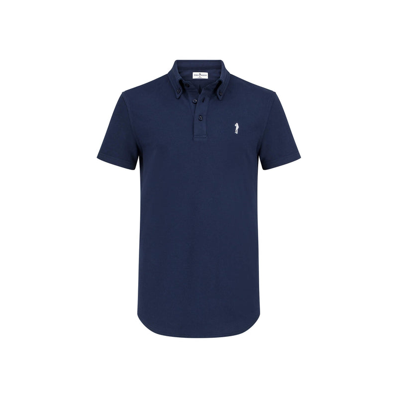 British menswear The Gent Wimbledon short sleeved polo shirt in navy with white Gent logo front view