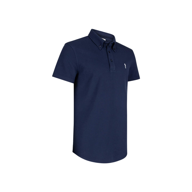 British menswear The Gent Wimbledon short sleeved polo shirt in navy with white Gent logo side view