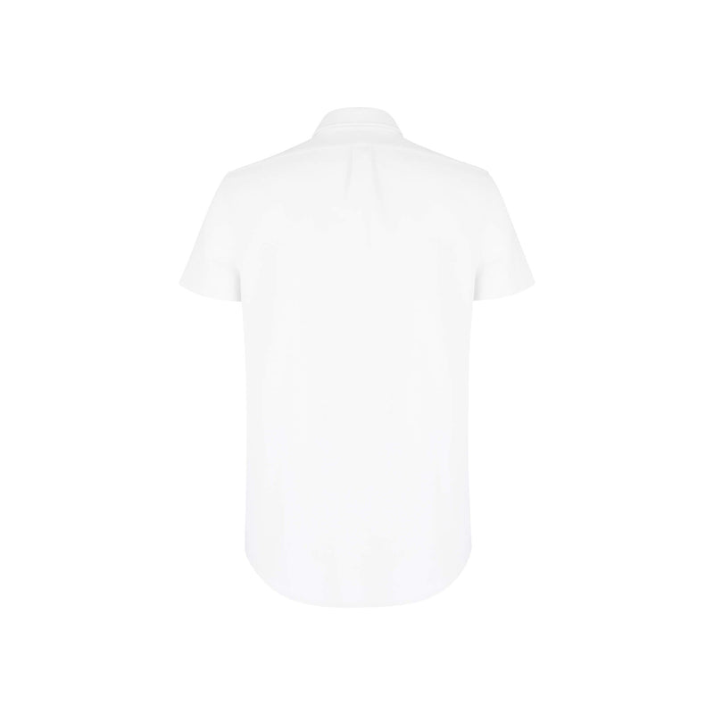 British menswear The Gent Wimbledon short sleeved polo shirt in white with navy Gent logo back view